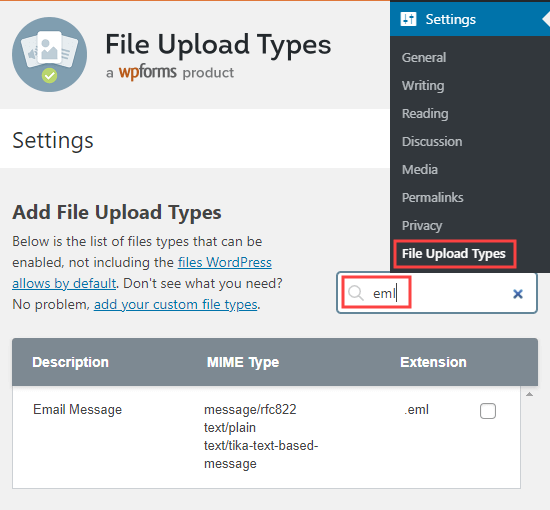 File Upload Types插件界面