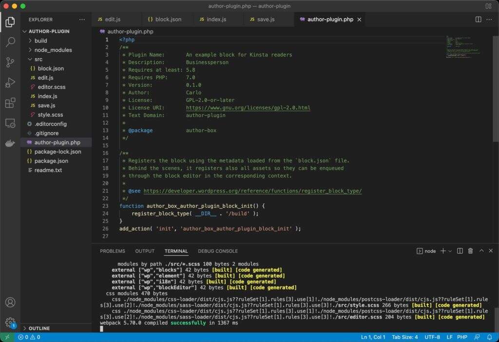Visual Studio Code中的区块插件项目