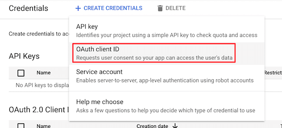 谷歌API OAuth client ID