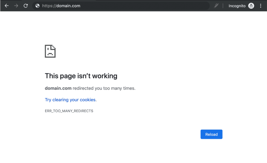 Chrome浏览器ERR_TOO_MANY_REDIRECTS错误消息