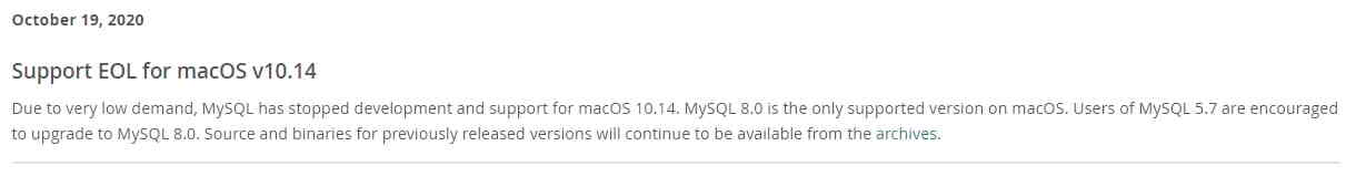 macOS v10.14停止更新支持