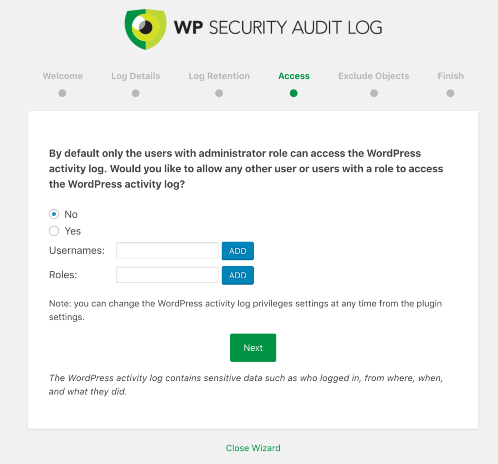 WP Security Audit Log访问