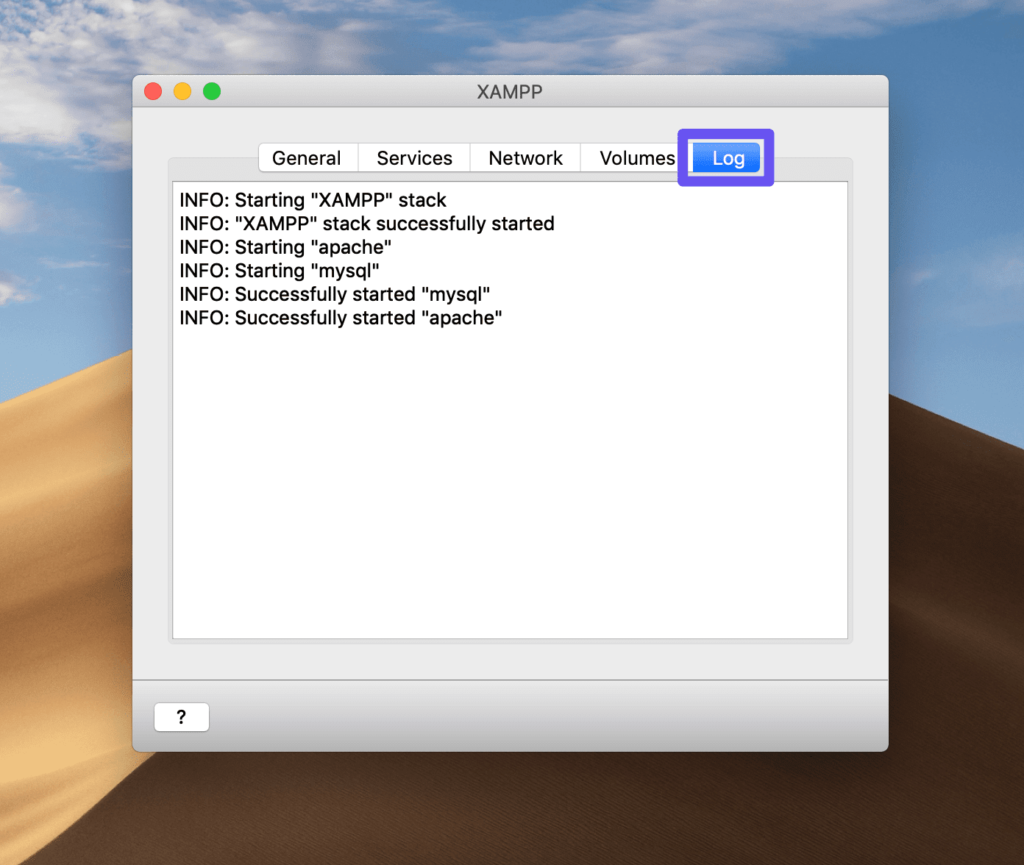 macOS XAMPP控制面板的日志选项卡
