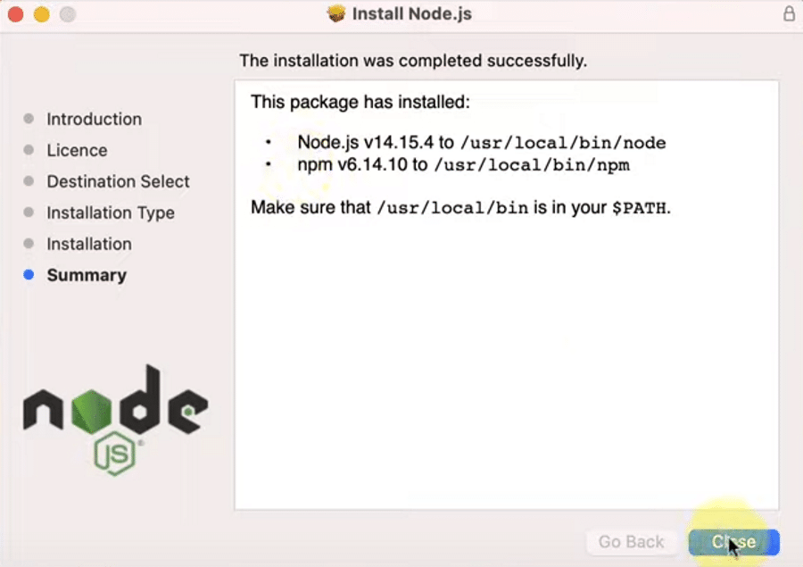 关闭Node.js安装程序