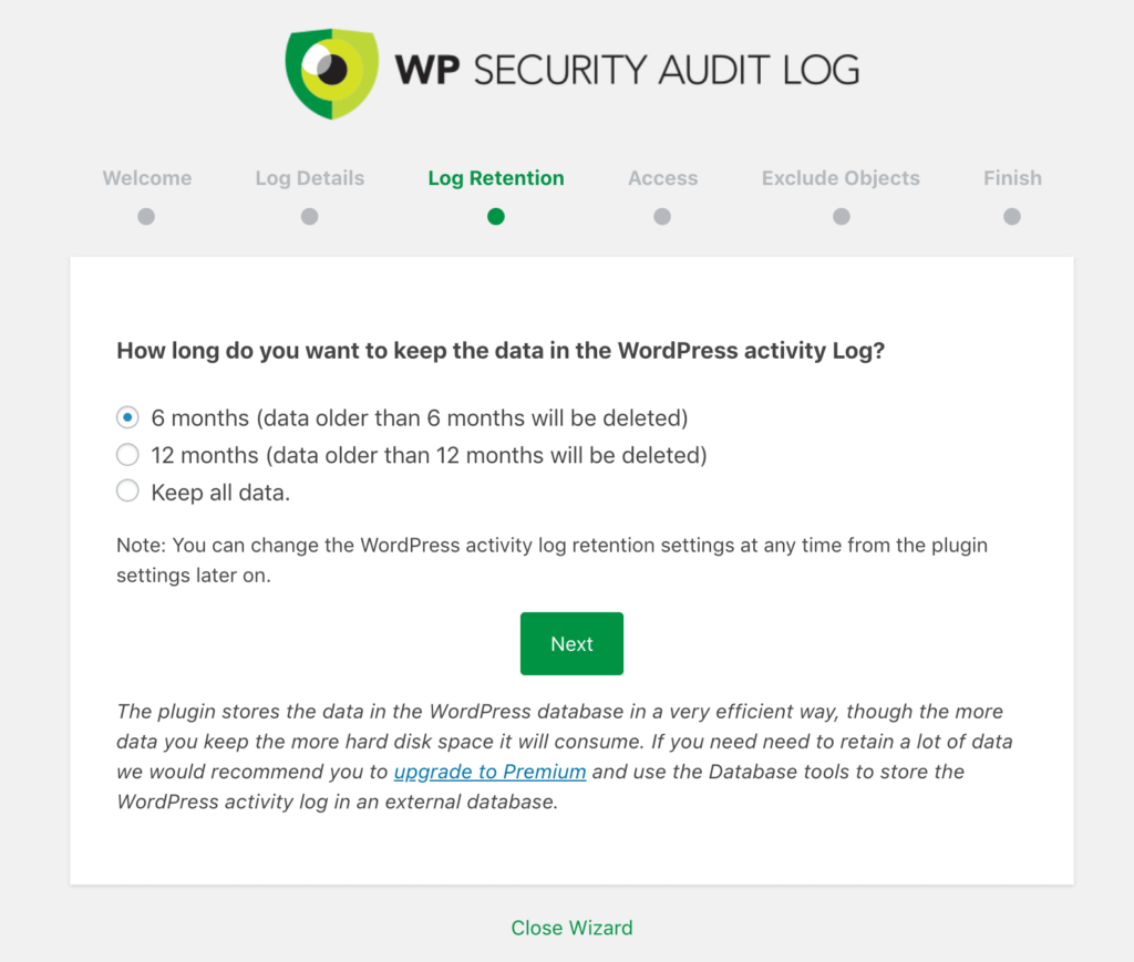 WP Security Audit Log数据保留
