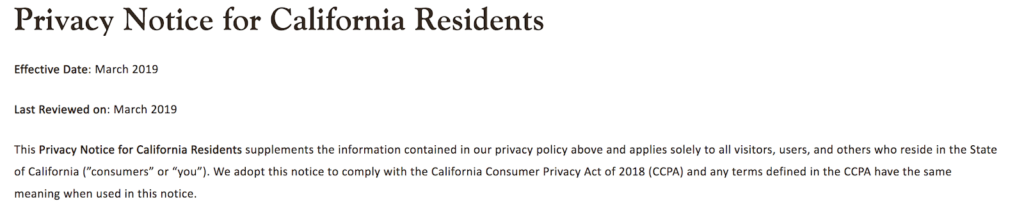 加利福尼亚特定的隐私声明