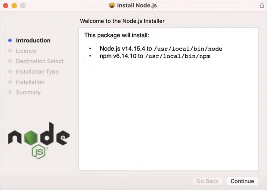 Node.js的macOS安装属性