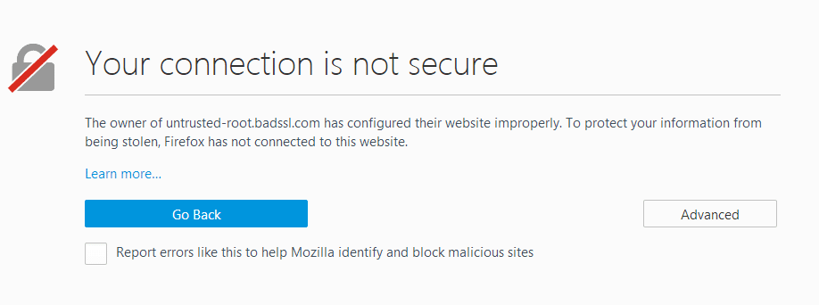 您在Firefox中的连接不安全警告