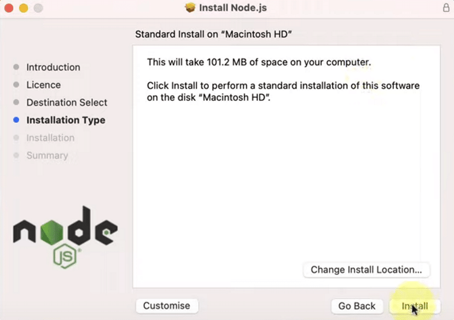 在macOS上选择Node.js安装位置