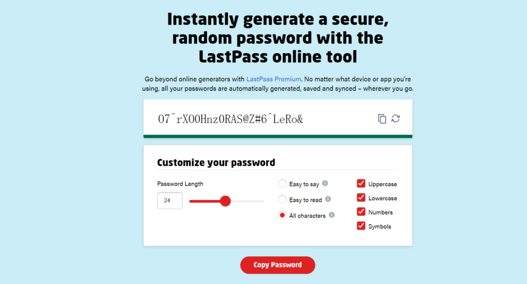 使用LastPass生成安全密码