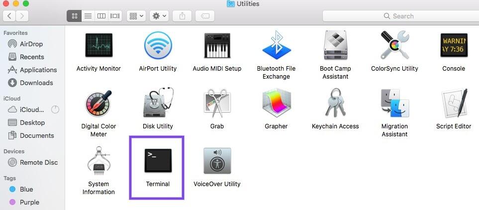 Utilities文件夹中的macOS终端应用程序