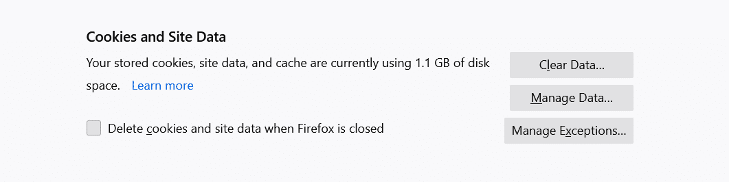 清除Firefox中的站点数据