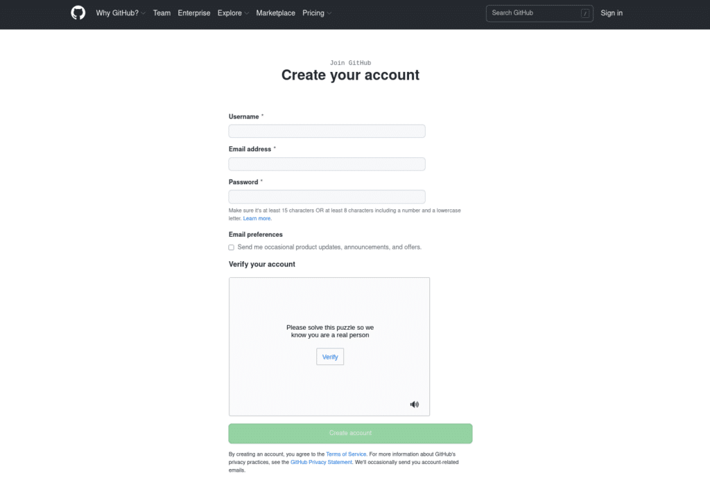 GitHub的注册页面