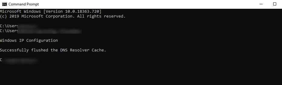 刷新DNS缓存后Windows中的命令提示符