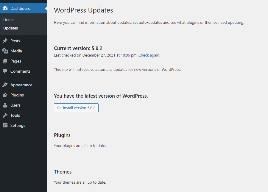 WordPress更新界面
