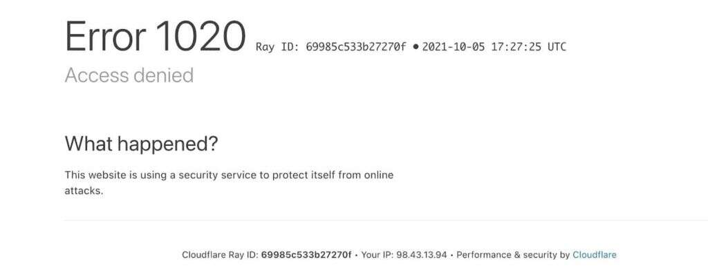 Cloudflare错误1020访问被拒绝