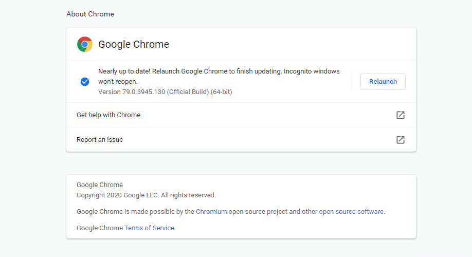 Google Chrome更新页面