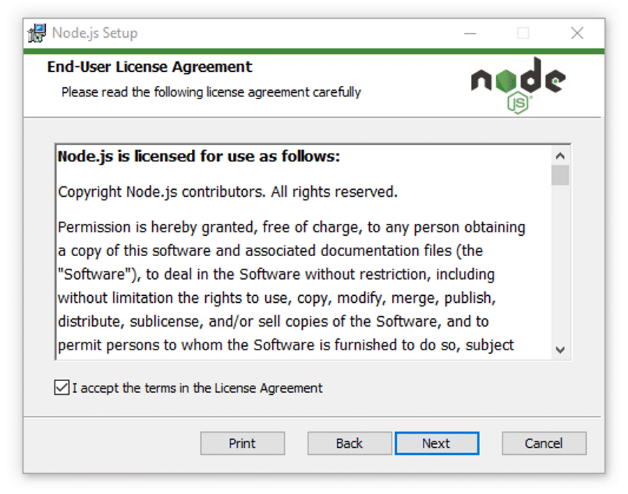 接受Node.js许可协议