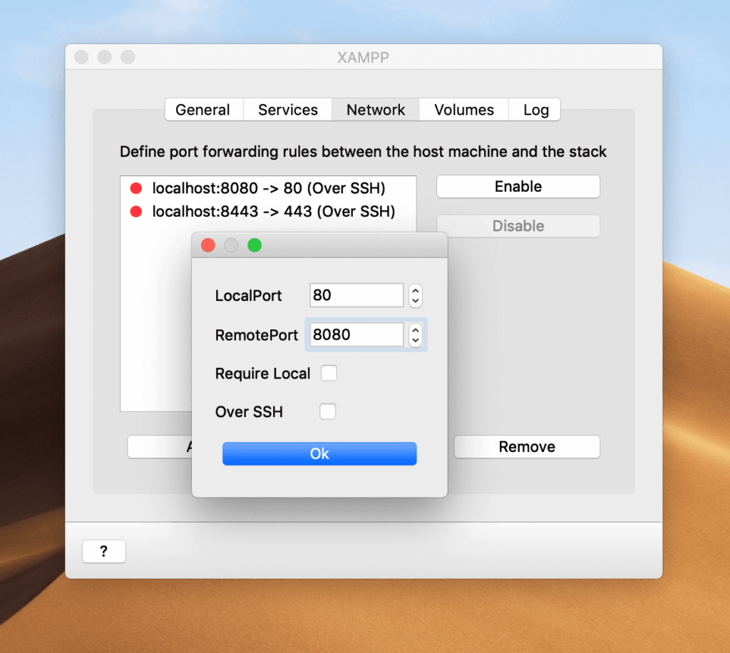 在macOS上为XAMPP添加新的端口转发规则